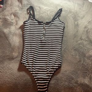 Black and White Striped Body Suit